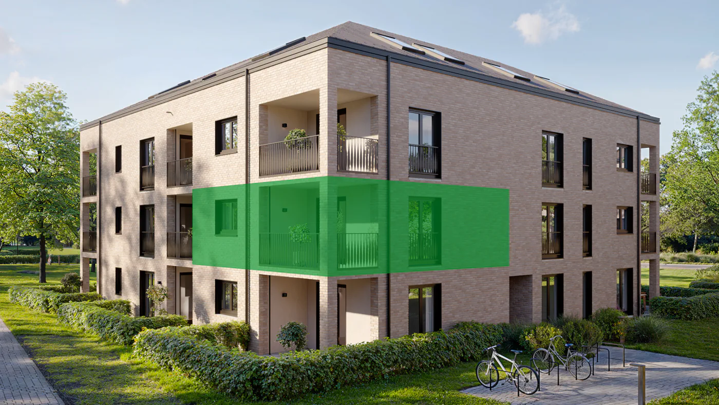 Visualisierung mit selektierter Wohnung im Flatfinder